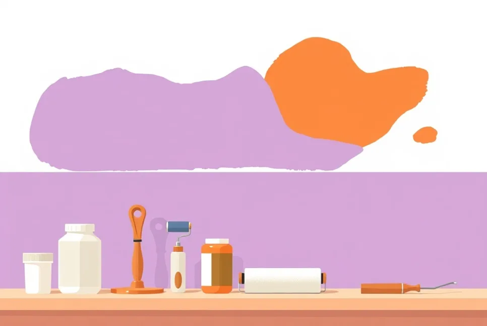 Outils de peinture disposés dans l'ordre des étapes du chantier