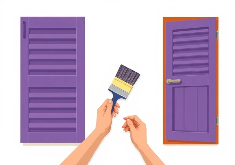 Mise en peinture au pinceau de volets et d'encadrements en bois